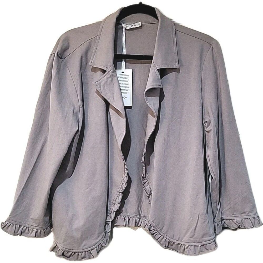 Grace Karin Light Gray Ruffle Hem Open Front Blazer Jacket  XXL NWT